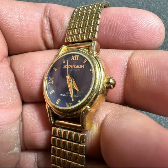 Swanson Miyota Ladies Quartz Watch Gold Tone Blue Dial Working New Battery WR - Picture 3 of 11
